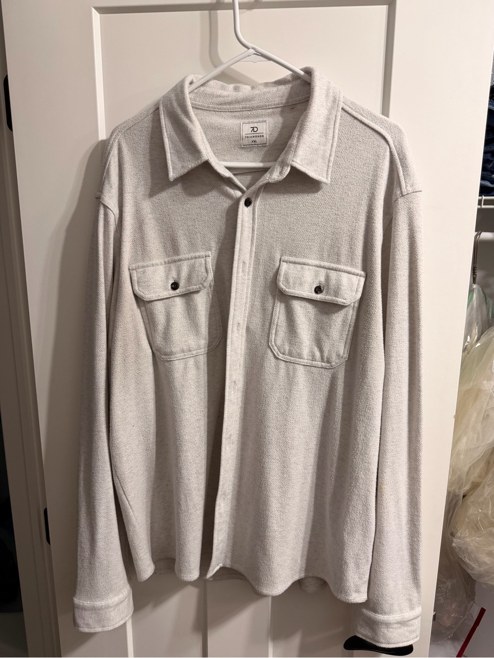7 Diamonds Light Gray Terry Button-Down Shirt
